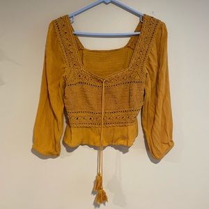 Golden Three-Quarter Sleeve Cropped Blouse